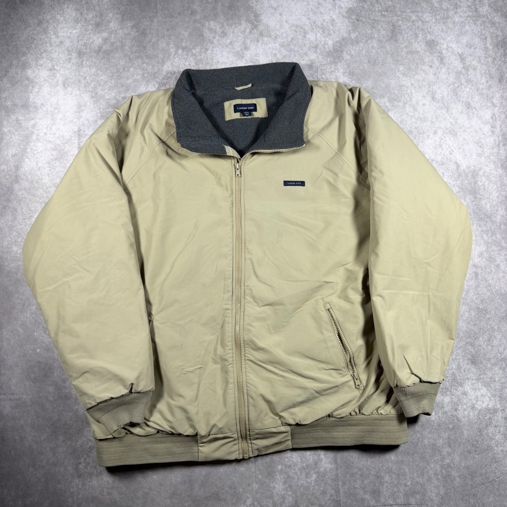 Lands End Mens XXL Tall Tan Squall Jacket Fleece Lined Zip Bomber Coat